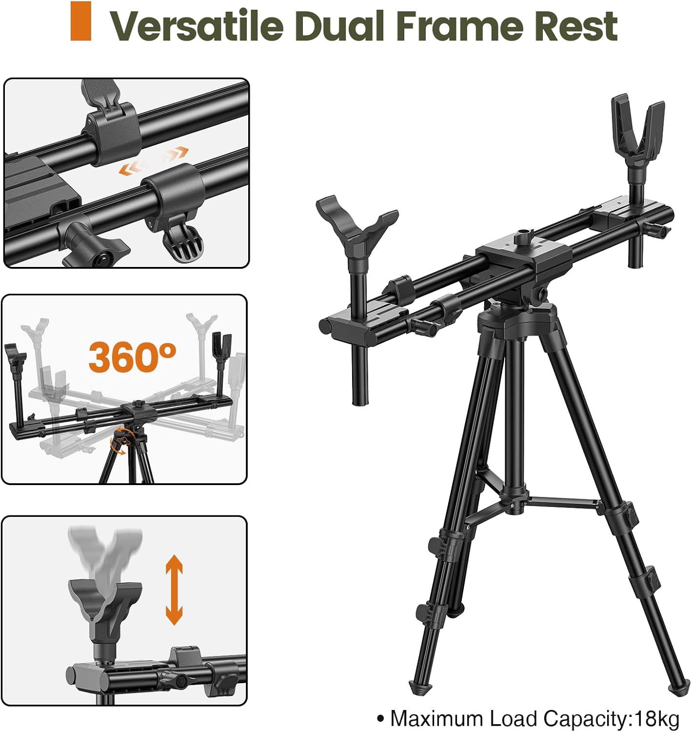 Hunting Rests, Shooting Tripod with Dual Frame, Flexible Orientation, Adjustable Height, Shooting Tripod Max Provide Maximum Shooting Stability for Outdoors, Ground Blinds and Hunting
