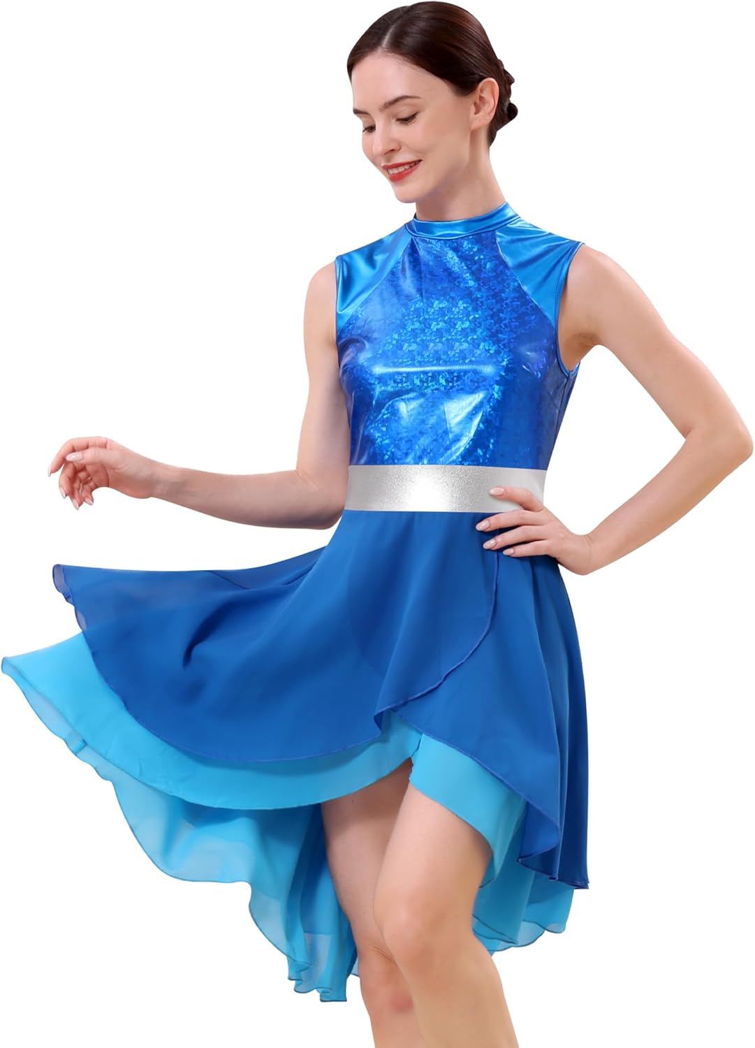 ODASDO Women Lyrical Dance Costumes Liturgical Praise Tunic Overlay Dress Modern Contemporary Worship Dancewear Outfit S-2XL