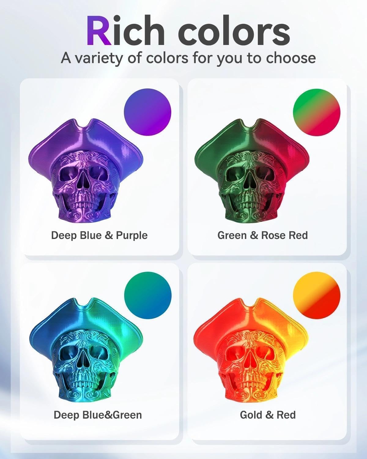 Epelay 3D Printing Filament Bundle, Silk PLA Printer Filament 1.75mm, Shiny Dual Color Change, Neatly Wound Bundle, 4 x 250g Spools for FDM Printers - Image 2