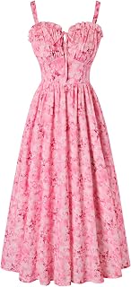 SCARLET DARKNESS Damen Sommerkleid Lang Ärmellos Blumendruck Chiffonkleid Spaghettiträger Strandkleid mit Taschen