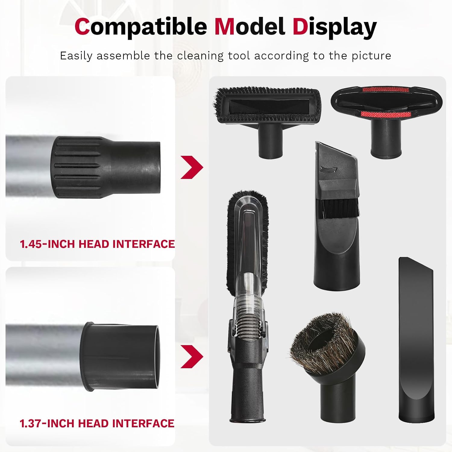 Universal Vacuum Attachments & Brushes, 8-Piece Small Portable Shop Vac Accessories with Adapter Kit for Car Detailing, Home, Pet Hair Cleaning – Fits Most Standard Vacuums