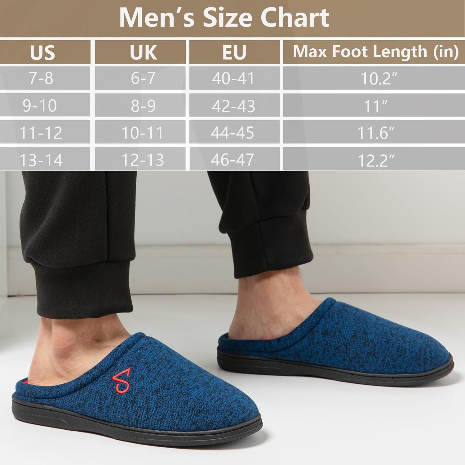 Men's Cozy House Slippers Indoor Shoes Memory Foam Insoles & Rubber Soles - Image 6