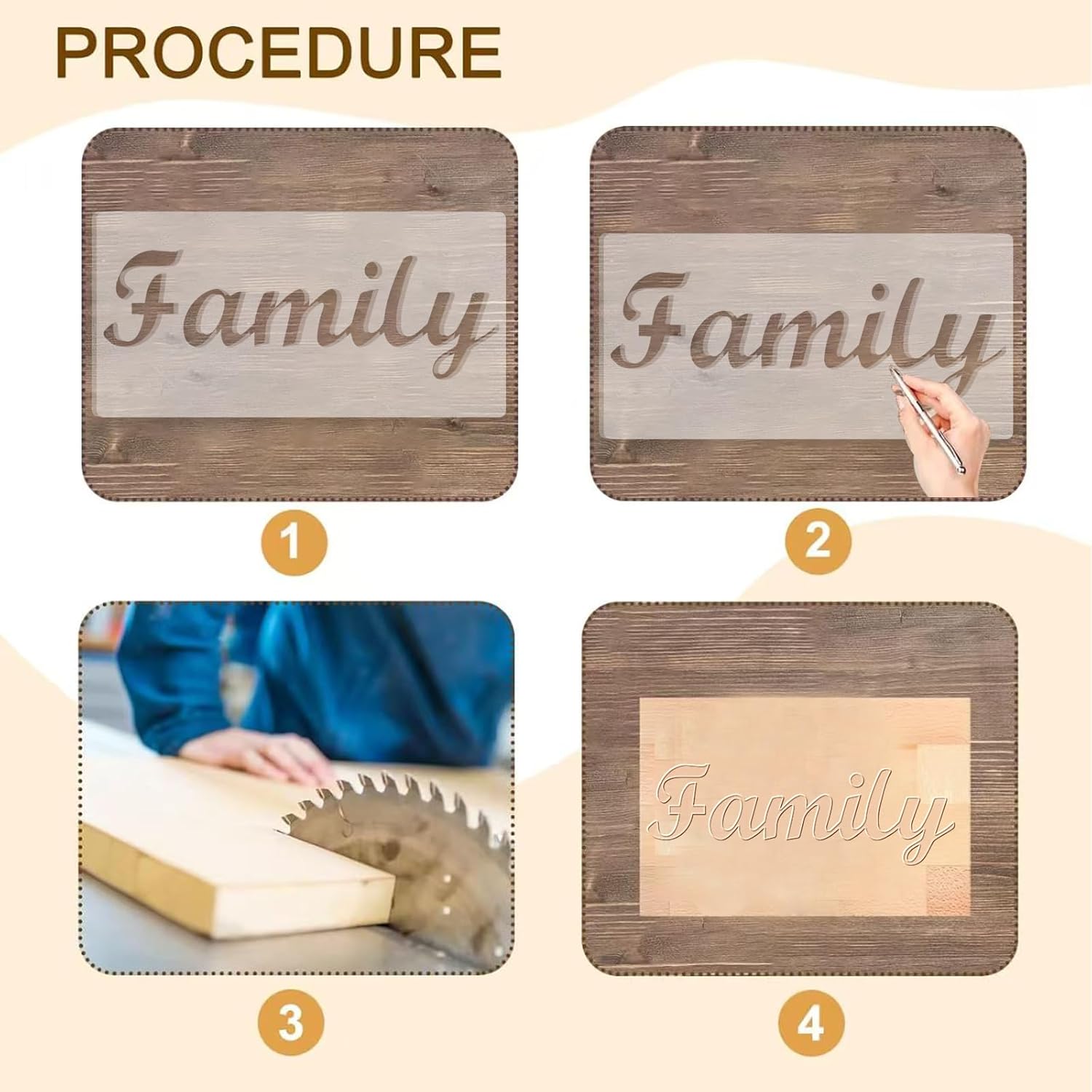 Family Router Inlay Template Woodworking Clear Acrylic Router Jig Word Inlay Craft Template DIY Handcraft Router with Protective Film for Creating Unique Inlays in Signs (12''X6'')
