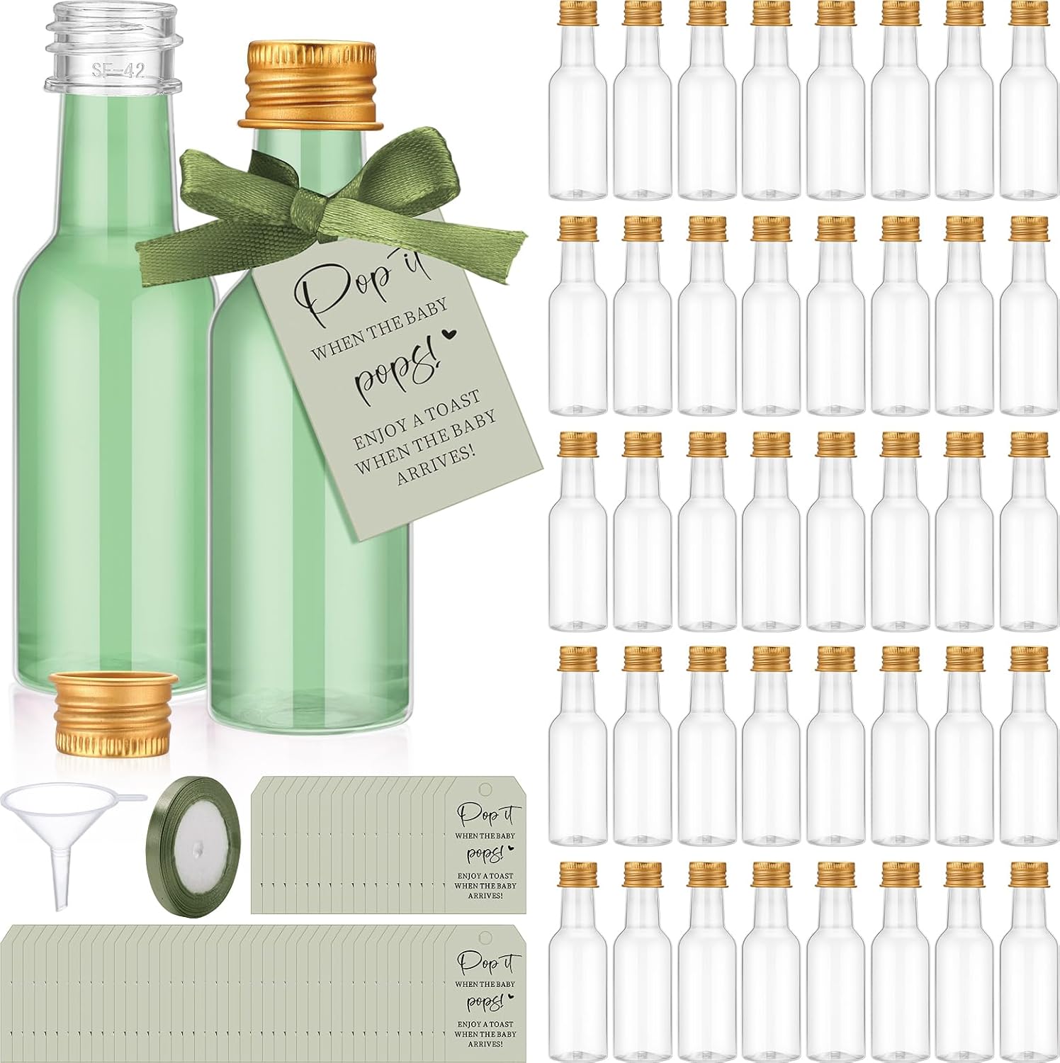 Roshtia 50 Pack Mini Liquor Bottles Baby Shower Party Favors, Sage Green