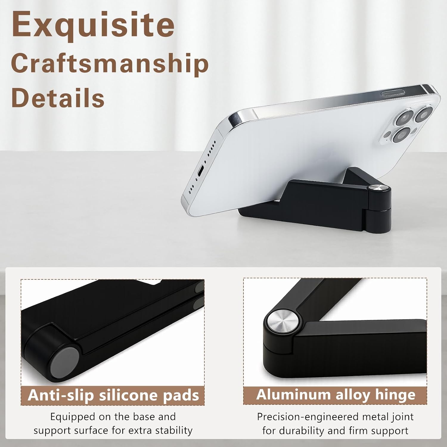 Desktop Foldable Phone Stand – Portable Phone & Mini Tablet Holder, Adjustable Cradle for iPhone, for iPad mini, Smartphones and More