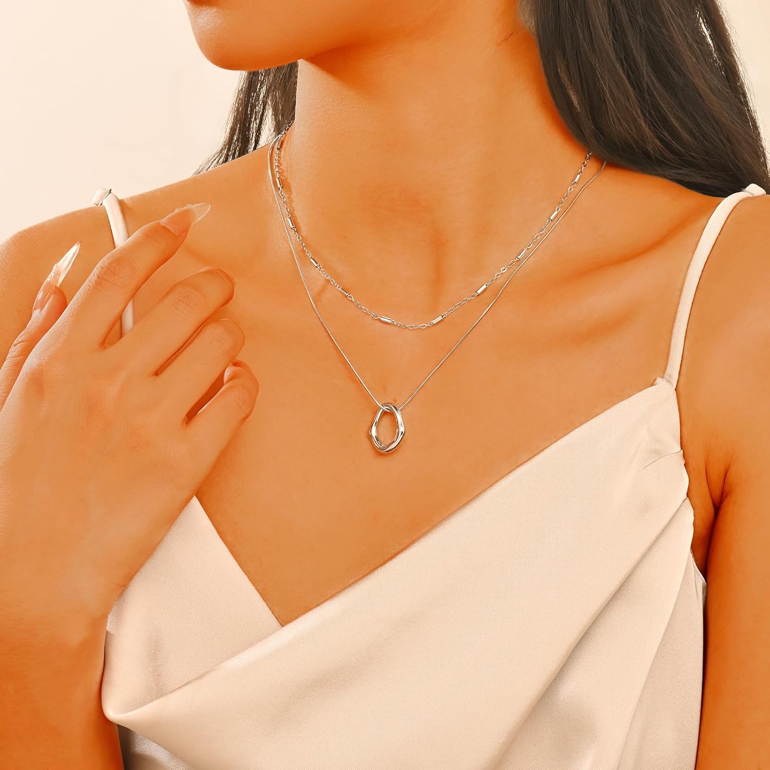Layered Necklaces for Women, 18K Gold Plated Pendant Necklace Layering Pendant| Dainty photo frame pendant necklaces | Trendy Jewelry Gifts for Women image 2