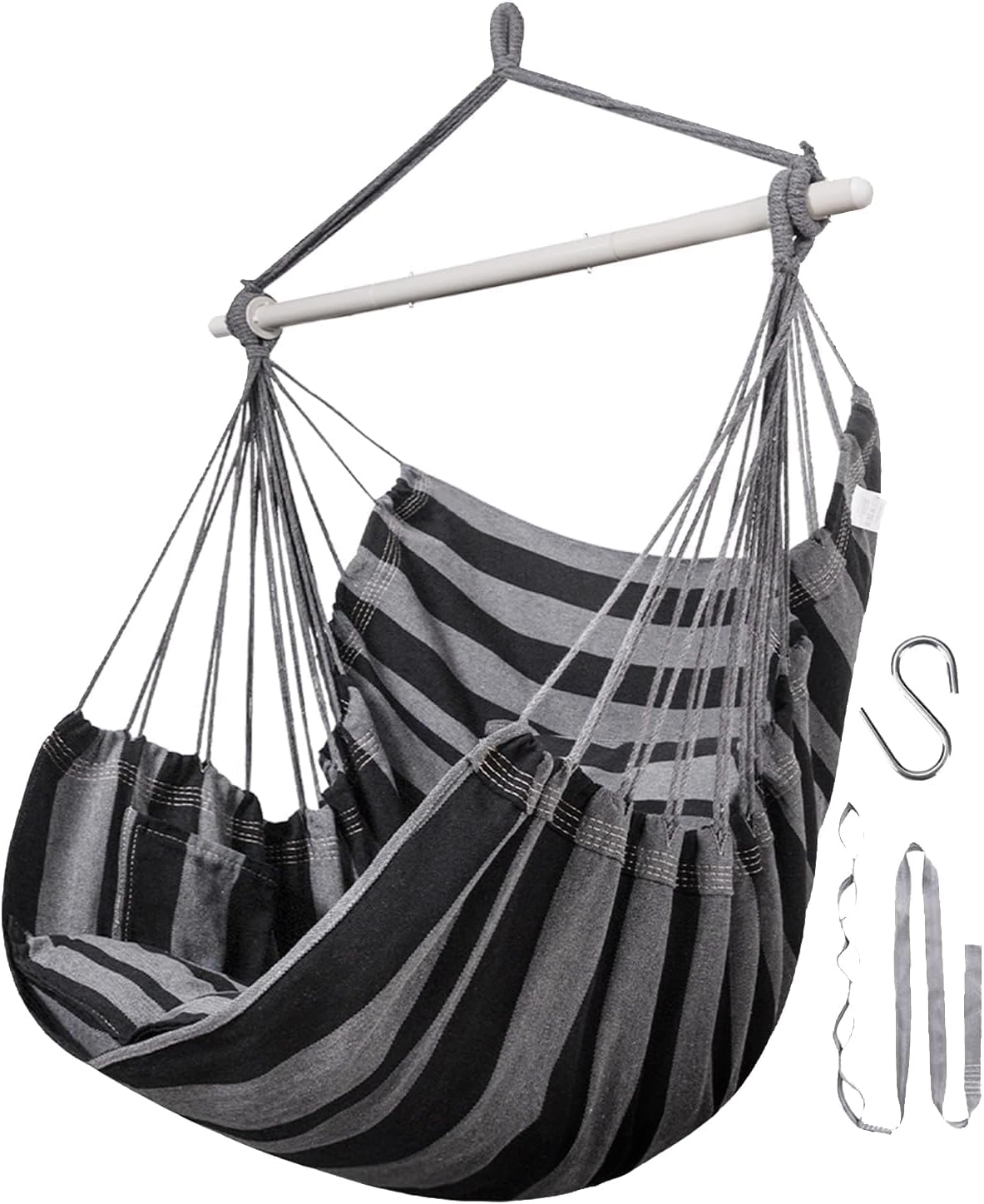 XXL Hammock Chair Hanging Rope Swing with 2 Cushions - Max 500lbs-Perfect for Patio, Porch, Bedroom, Backyard, Indoor or Outdoor - Includes Hanging Hardware Kits Rainbow