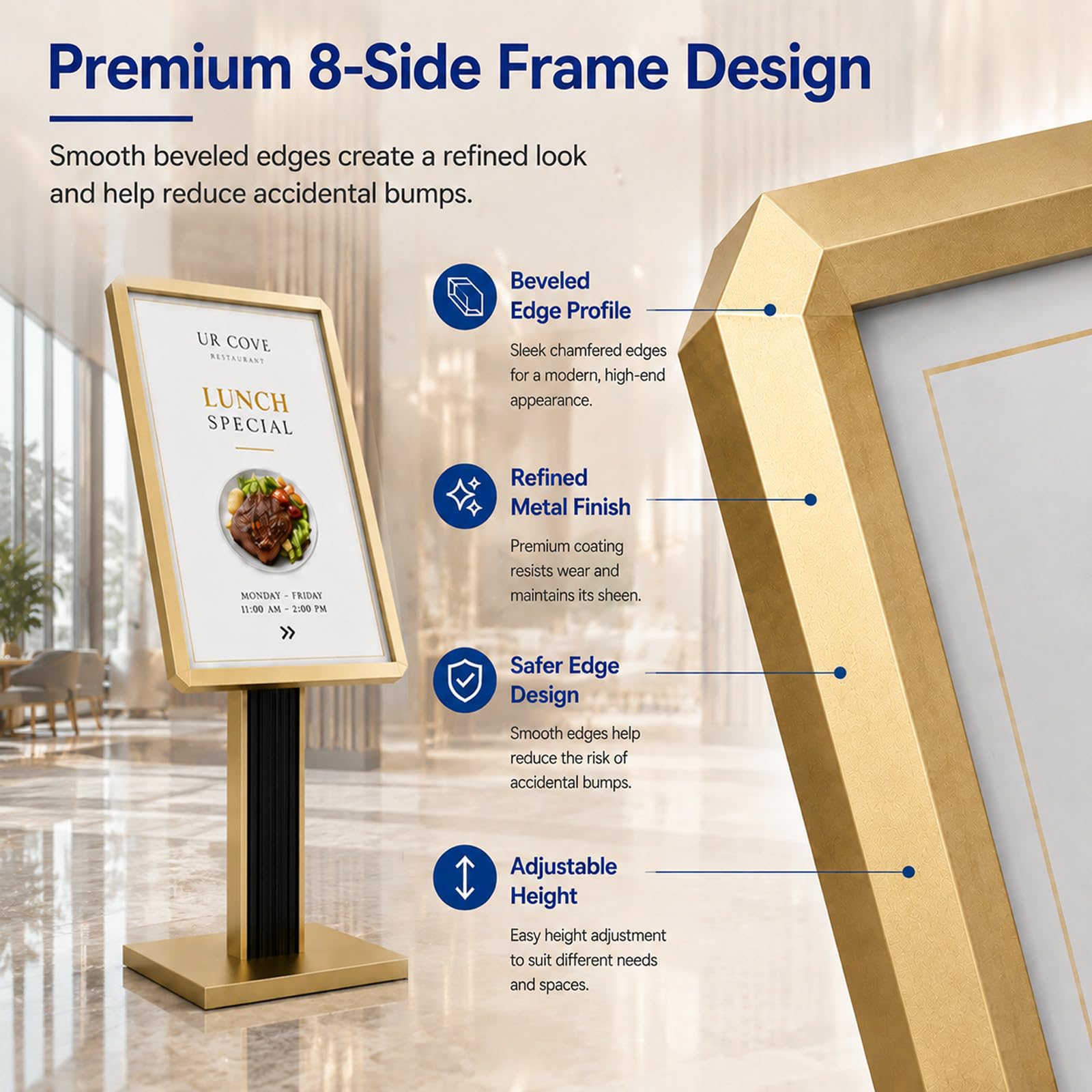 Soporte para Carteles de 50 x 70 cm, Resistente, Ajustable Vertical y Horizontalmente, para Centros Comerciales, Escuelas, Restaurantes, Tiendas y Oficinas Gold-24 * 32in