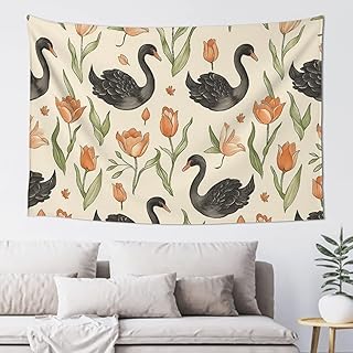 ZEYARUIBO Floral & Black Swan Tapestry Wall Hanging Decor for Living Room 60x40 In