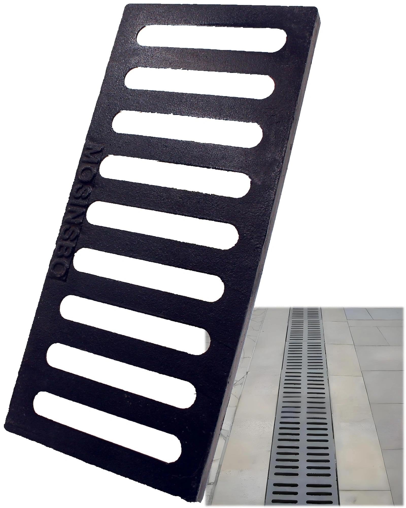 MOSINSBO Cast Iron Drain Grate 440x203 mm Gully Grid, B125 Heavy-Duty Driveway Channel Cover, Outdoor Trench Drainage Grate, Black Rectangle Metal Sewer Cover for Garage