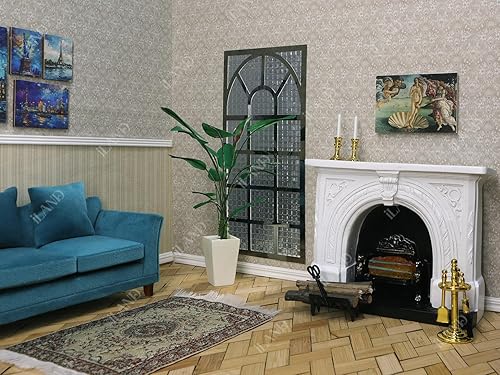 Miniatura 4 de iLAND Muebles para casa de muñecas y accesorios de chimenea para casa de muñecas a escala 112 con luz de fuego y pinza de chimenea y estante de leña
