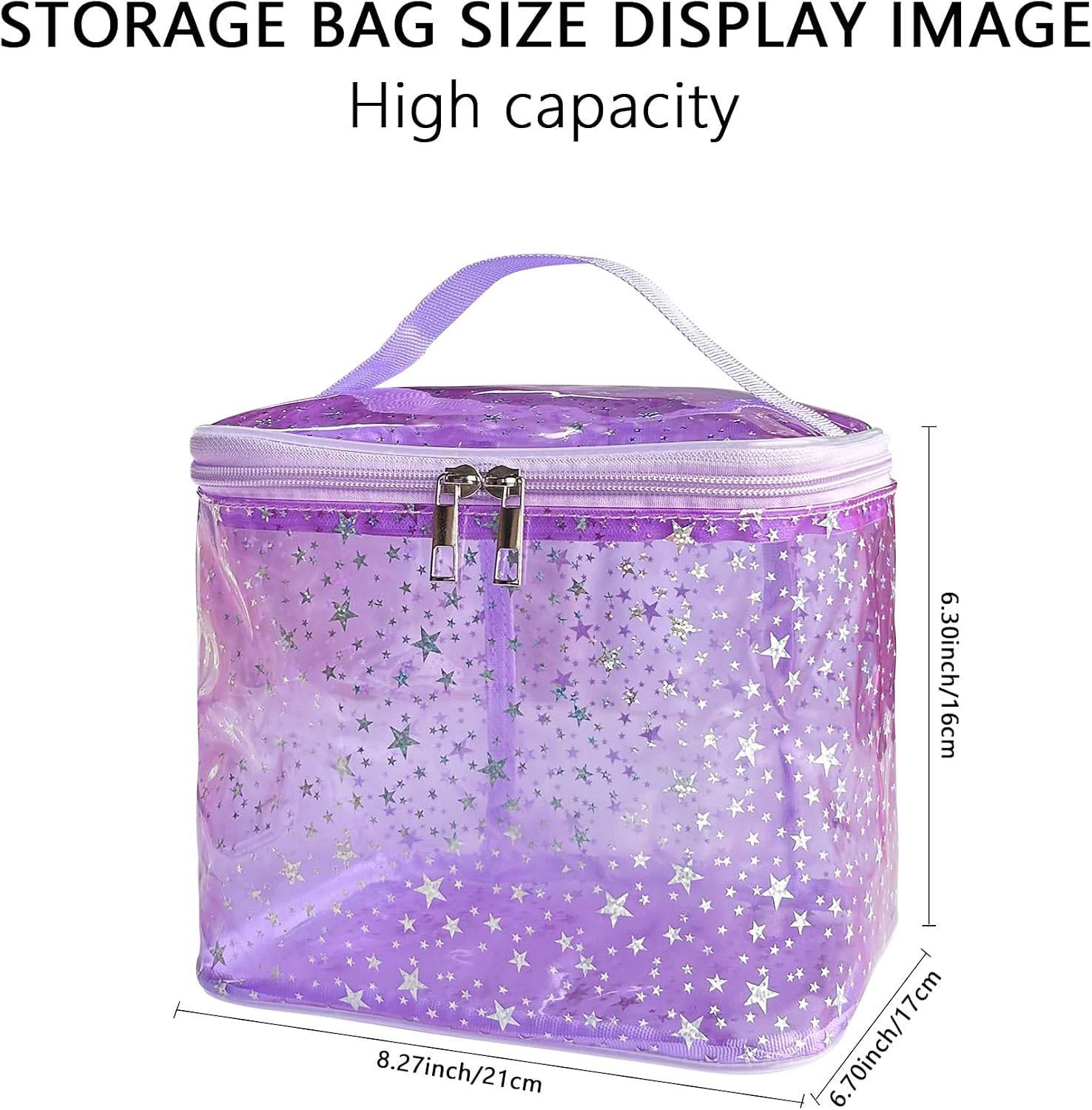 Holographic Star Print Pink Makeup Bag - Portable & Waterproof Barrel-Shaped Toiletry Bag, 8.27x6.7x6.3in Cosmetic Case for Women & Men (Purple Star)