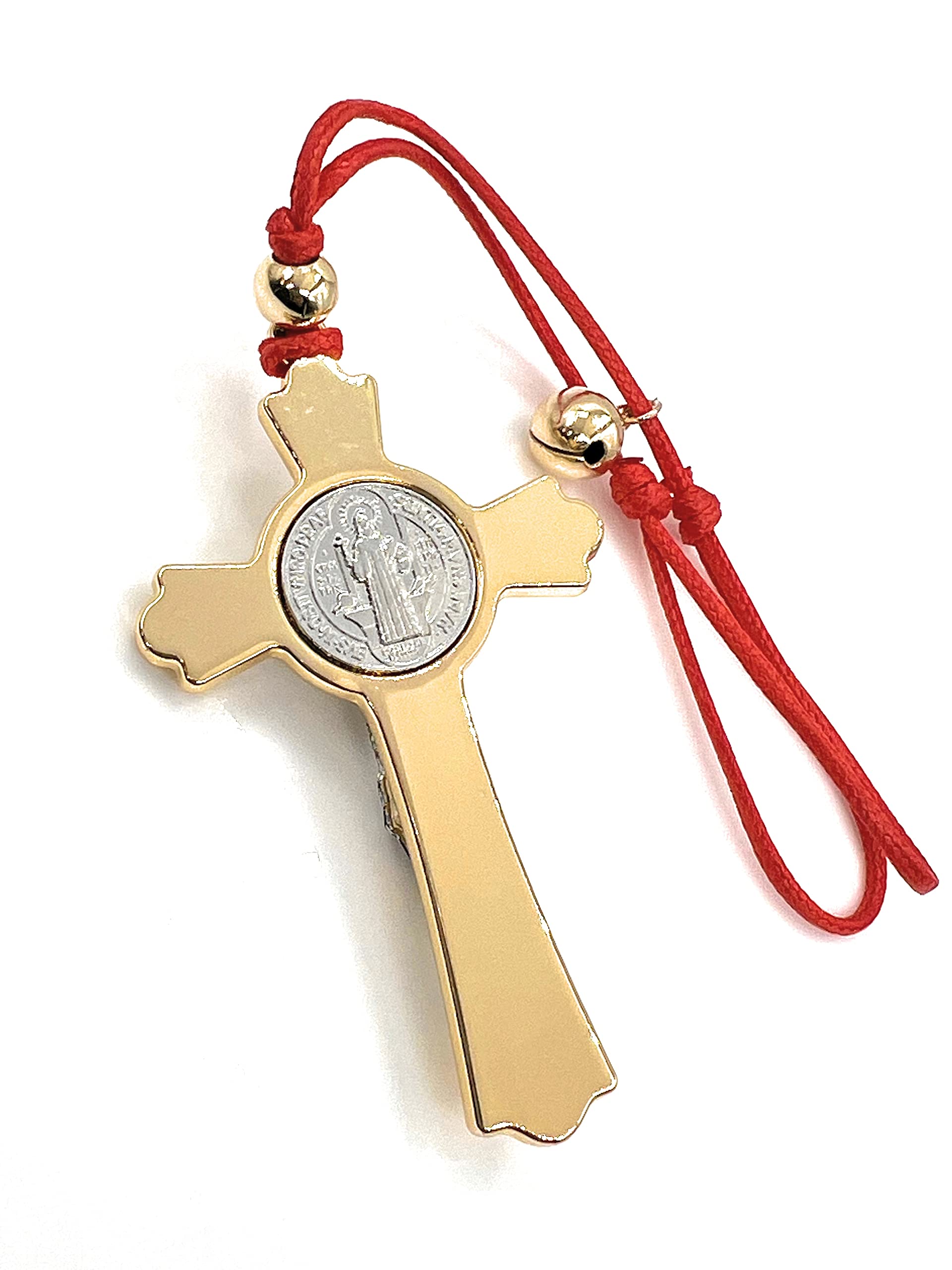 SIFRIMANIA Protection for Home from Evil and Bad Energy, Spiritual Saint Benedict Cross for Door, Wall, Car Hanger Adjustable Cord (Red)
