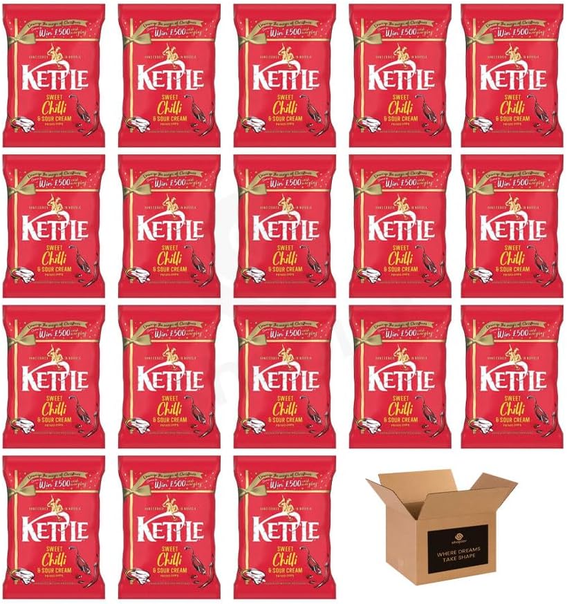 Kettle Chips Variety Flavoured Potato Crisps Snacks – Hand Cooked Thick Cut Crispy | Sea Salt, Balsamic Vinegar & more – Crunchy Vegetarian (Sweet Chilli & Sour Cream - 40g x 18Pack)