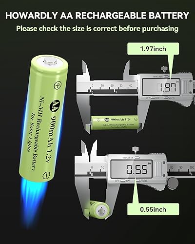 Miniatura 5 de Batería recargable AA Ni-MH de 1.2 V, doble A 900 mAh 1.2 V batería recargable precargada, alta capacidad para luces solares al aire libre, lámparas