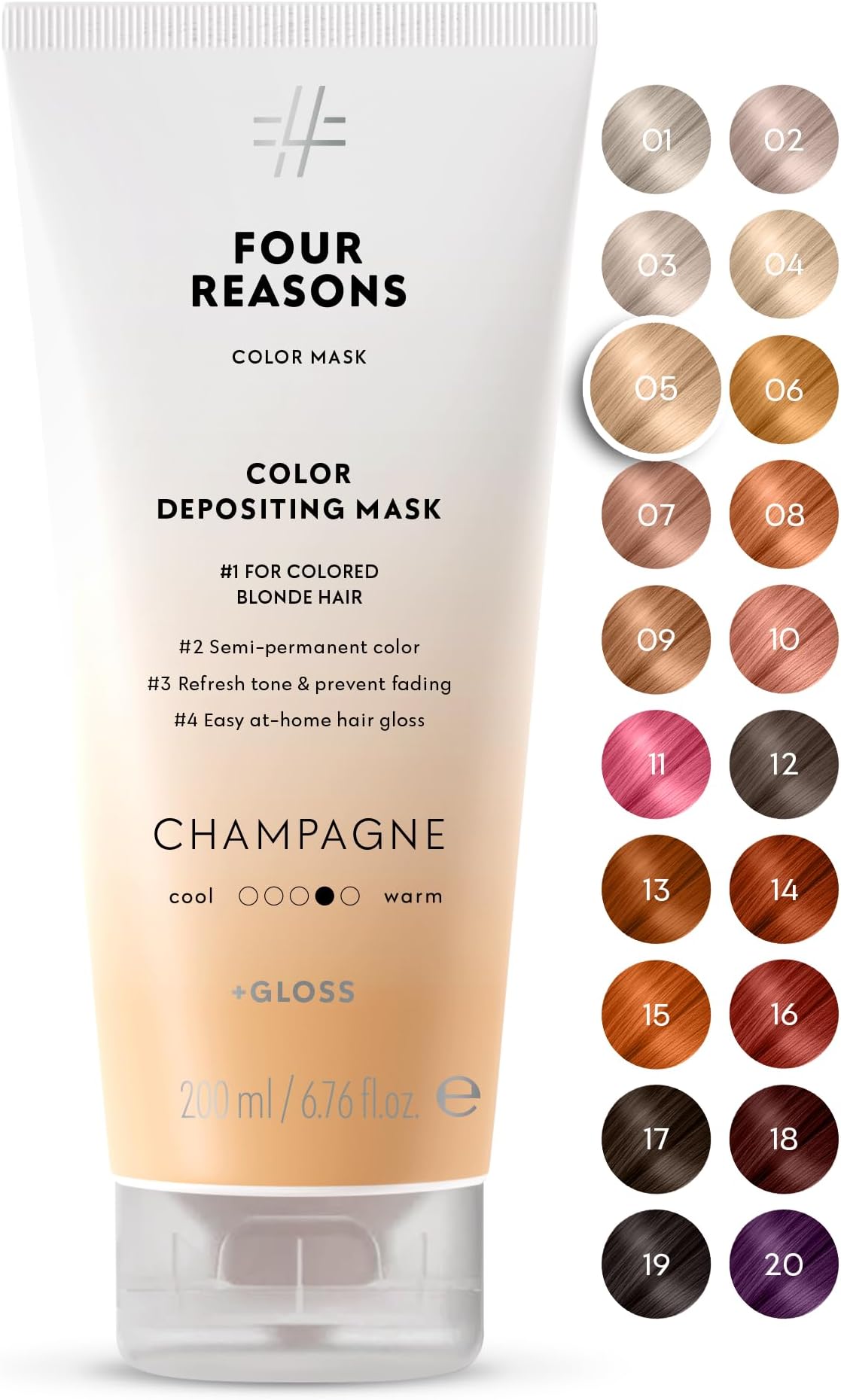 FOUR REASONS Color Mask, Blonde (27 Colors) Hair Gloss Depositing Conditioner Semi Permanent Toner for Color-Treated Vegan Cruelty-Free, for Women, Champagne, 6.76 Fl Oz