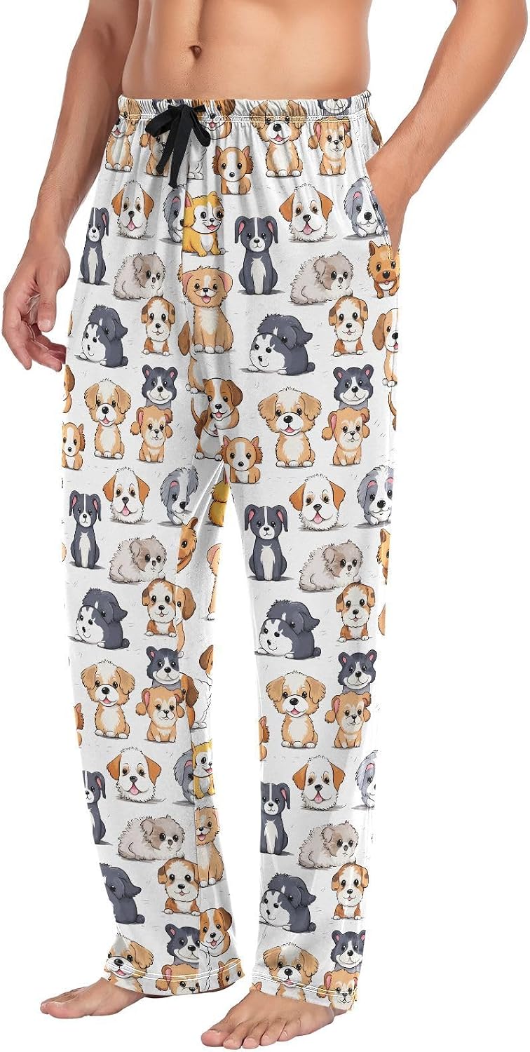 ALAZA Cute Puppy Print Dog Men's Sleepwear Mens Pajama Pants Bottoms with Pockets, S