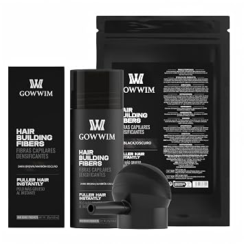 Gowwim Hair Building Fibers 125g & Pump Applicator Set, Natural Waterproof Hair Fibers for Thinning Hair, Instant Volumizing & Thickening for Loss Bald Spot and Grey Coverage Touch up, Dark Brown