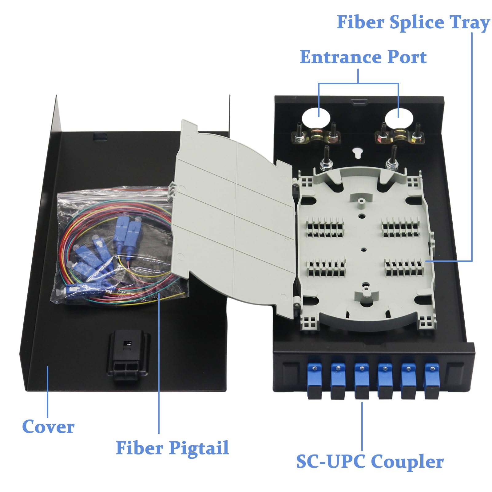 SC-UPC 6 Simplex 6 ports montage mural fibre optique Kit monomode SC-UPC (comprend 1,2 mètre Pigtail et coupleur de fibre)