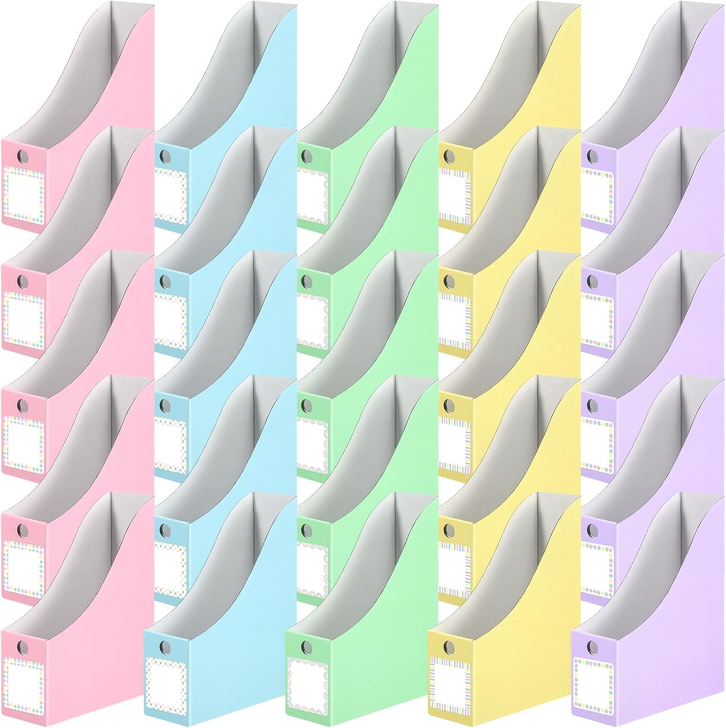 Pasimy 25 Pcs Pastel Cardboard Magazine File Holder Magazine Organizer Book Bin with Label Sticker Multicolor File Storage Box for Desk Shelves Document School Classroom Home Office Supplies
