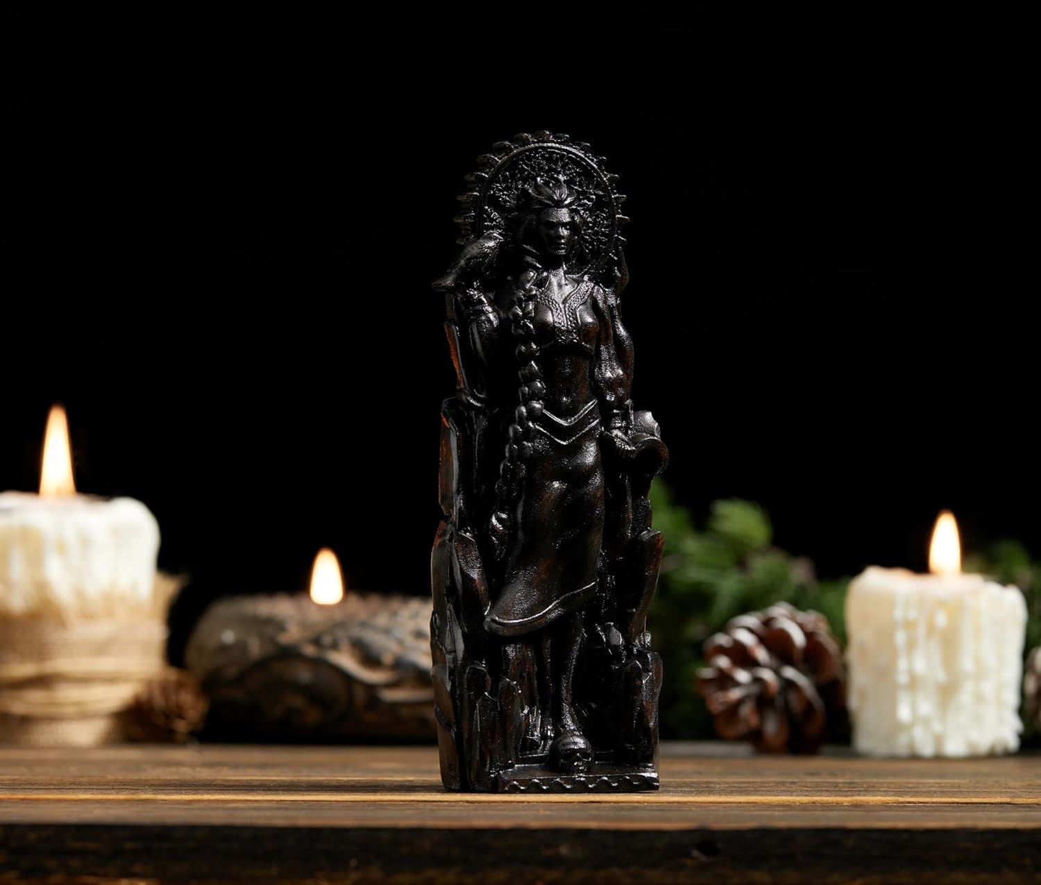 Mara Figurine,Morana Goddess of Death,Wooden Statue of Goddess，Pagan Goddess Slavic Art, Wiccan, Altar, Creative Desktop Decorations (Black)