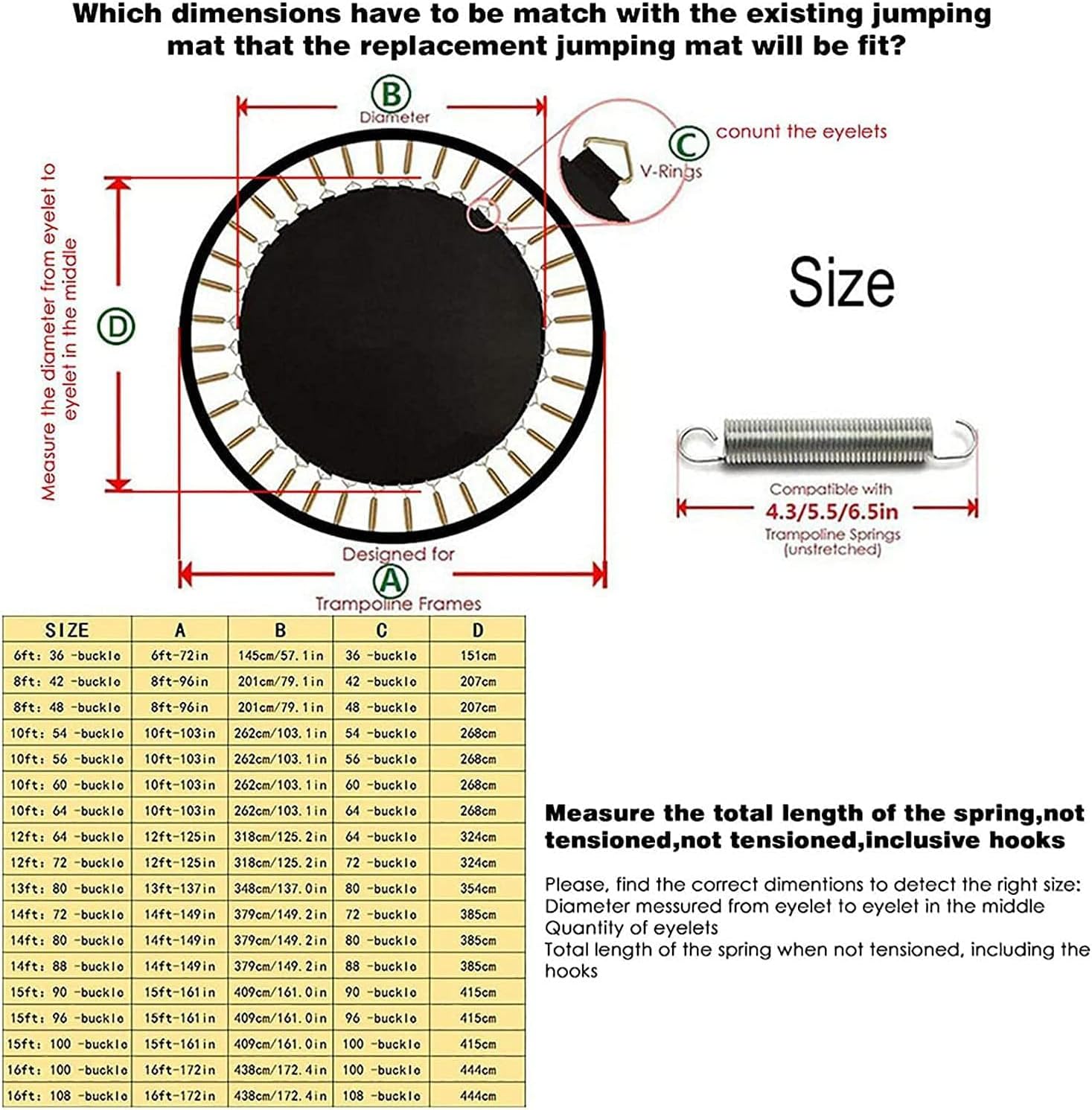 Replacement Bouncing Mat for Round - Elastic Jumping Mat, Indoor & Outdoor Use, Includes 88 Buckles for Easy Installat
