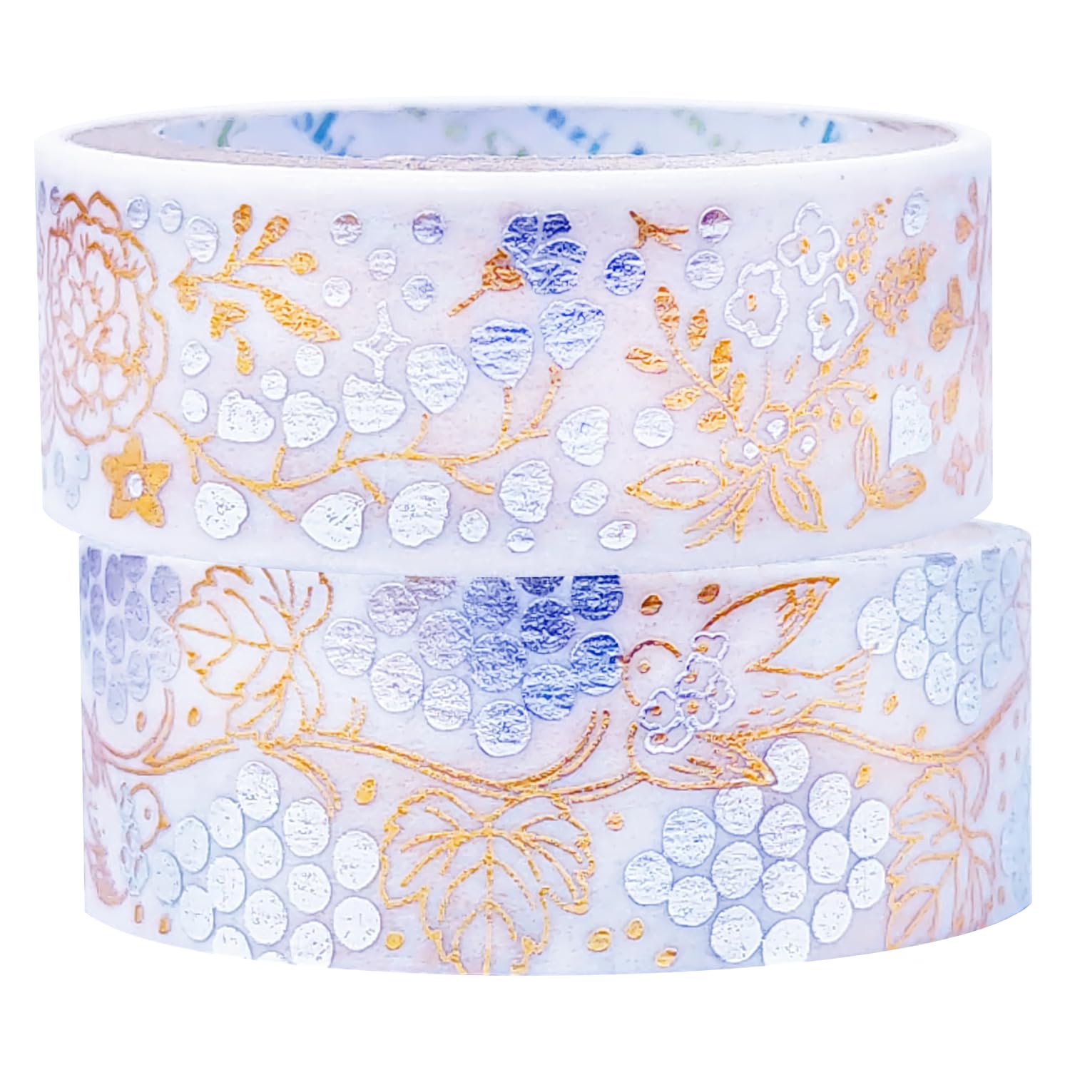 シール堂 Seido Ks-dt-20111 Shinzi Katoh 2 Color Foil Glitter Masking Tape, 2 Rolls, Set of 2 Rolls, Flowers, Grapes and Birds, 9.8 ft (3 m) Rolls, Made in Japan