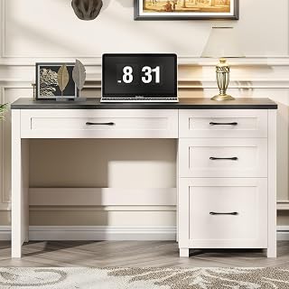 Vabches Farmhouse 47" Executive Desk, Computer Desk with File Drawer, Workstation for Home Study, Office, (Black.