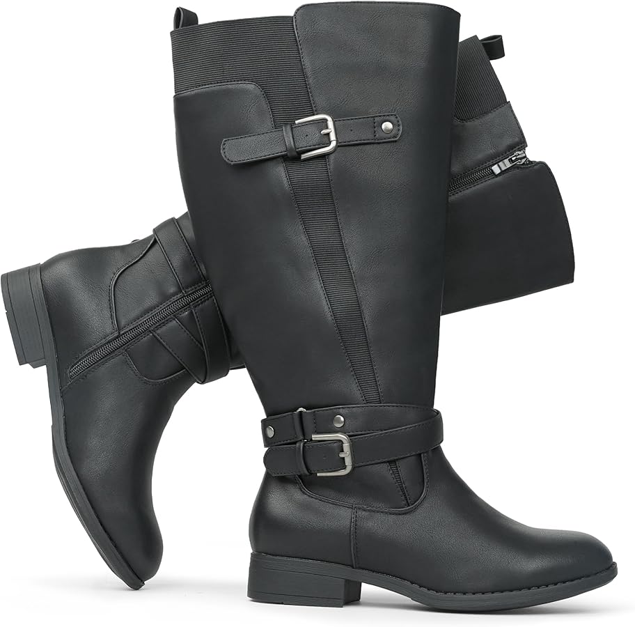 Amazon.com | Chicblooms Women's Extra Wide Calf Low Heel Ankle Strap Sleek Design Knee High Riding Boots, Black PU, 6 M US | Knee-High Amazon.com | Chicblooms Women's Extra Wide Calf Low Heel Ankle Strap Sleek Design Knee High Riding Boots, Black PU, 6 M US | Knee-High