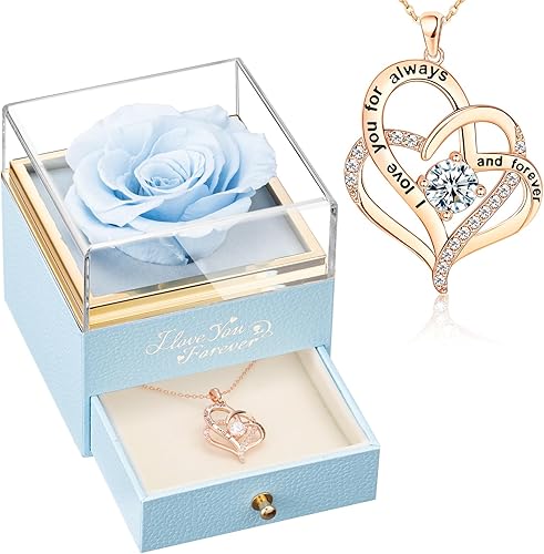 WILDLOVE Rosa azul claro con corazón "I Love You for Forever", regalos de flores para mamá, esposa y novia, regalos de cumpleaños de aniversario