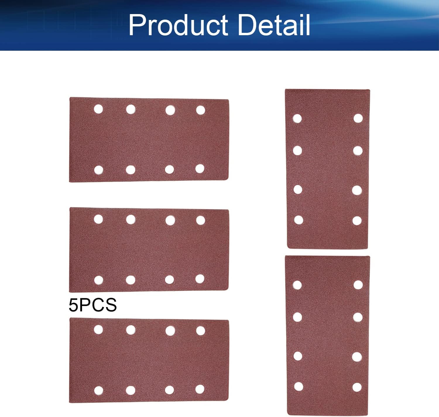 Auniwaig 5PCS 100 Grits Square Sandpaper Sheet 8 Holes 7.3" x 3.6",Aluminum oxide Sheet Sander Hook-and-Loop Sandpaper for Raw Wood Pine Board Hardwood Furniture Polishing