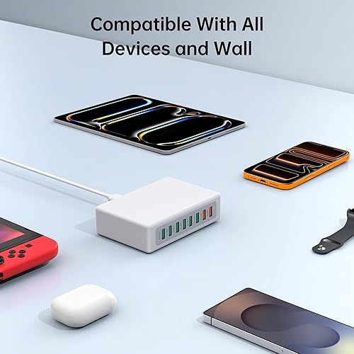 Miniatura 8 de Bloque de cargador USB, estación de carga USB de 100 W, 8 puertos para múltiples dispositivos, QC 18 W, adaptador de regleta de alimentación de