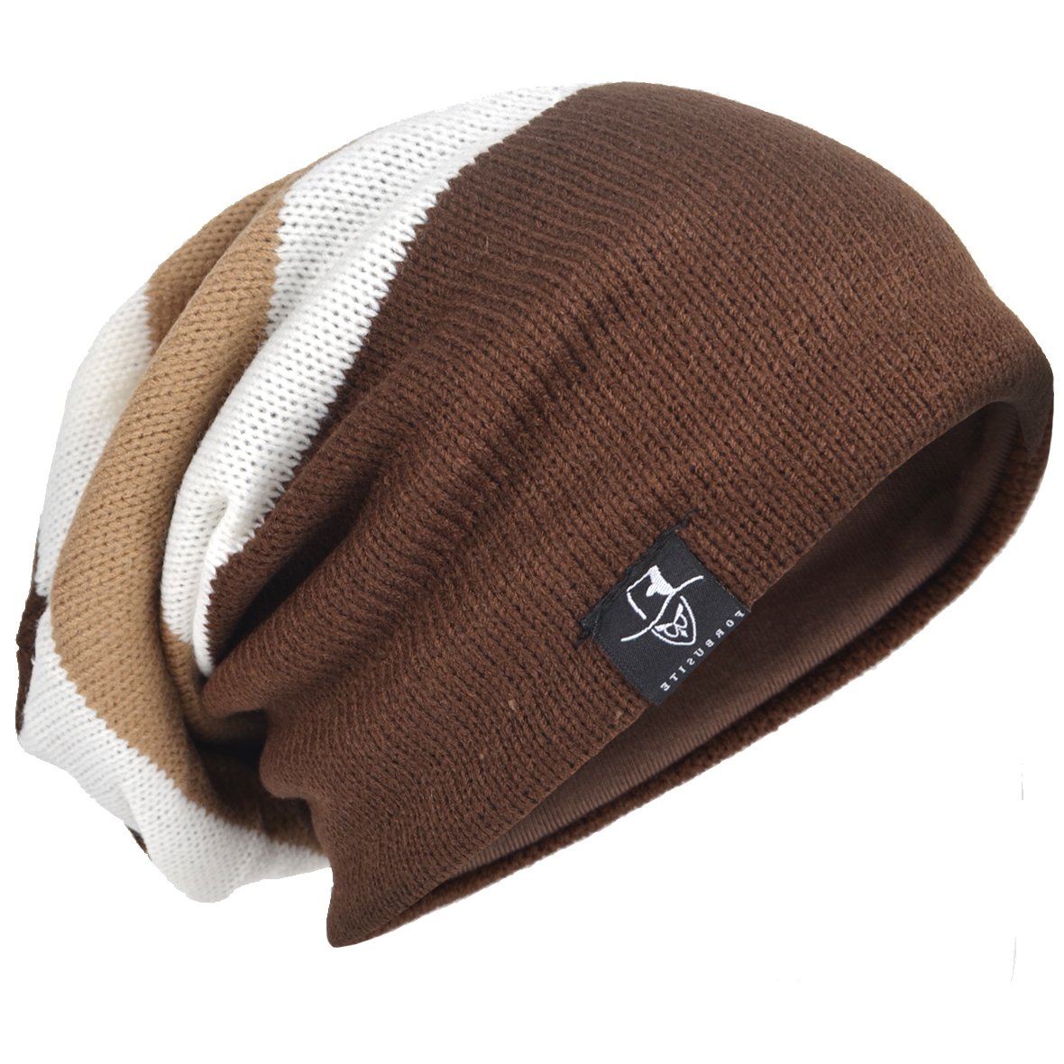 Hisshe Men's Tricolor-Brown Knit Beanie Slouch Baggy Skull Cap Vintage Long Hip-Hop Winter Hat (Tricolor-Brown)(Size:m)