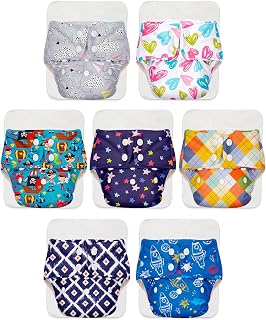 Superbottoms Basic Leakage-proof advanced cloth diapers for babies, High Absorbent 100% cotton 7 reusable diaper and 7 insert pad Combo Pack washable cloth diaper 3M -3Years Adjustable, Reduces Rash