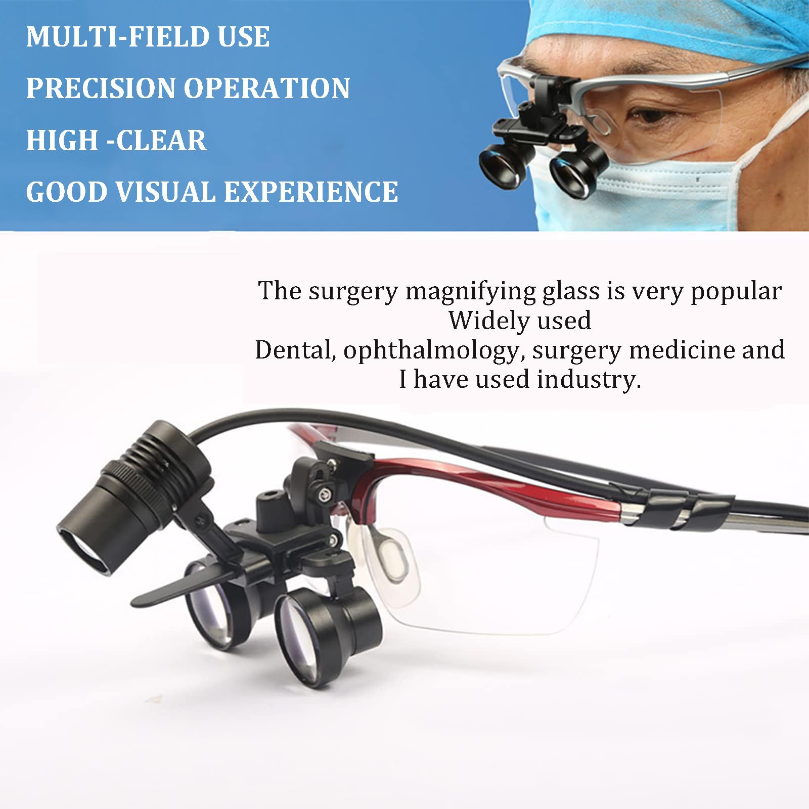 Lenti D'Ingrandimento Dentali 2,5X / 3,5X, Lenti D'Ingrandimento Binoculari Chirurgiche + Luce Frontale A Led Da 5W, Portatili Ultraleggere, Attrezzatura Da Laboratorio Per Dentista,Silver-3.5X