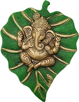 Lord Ganesh/Ganpati On Paan Patta Leaf Decorative Wall Hanging For Home & Office Decor, Feng Shui, Vastu, Sculpture Art Figurine, Special Housewarming gift