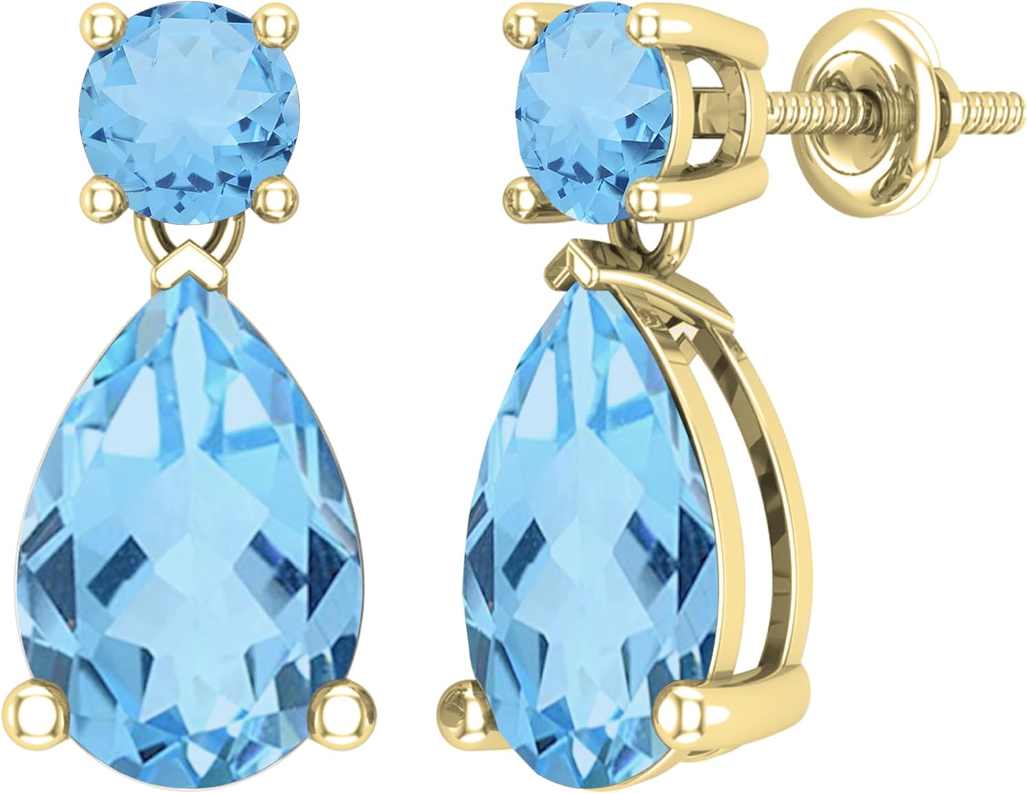 Dazzlingrock Collection 12x8mm Each Pear Shaped & Round Blue Topaz Drop Dangle Earrings for Her in 14K Solid Gold