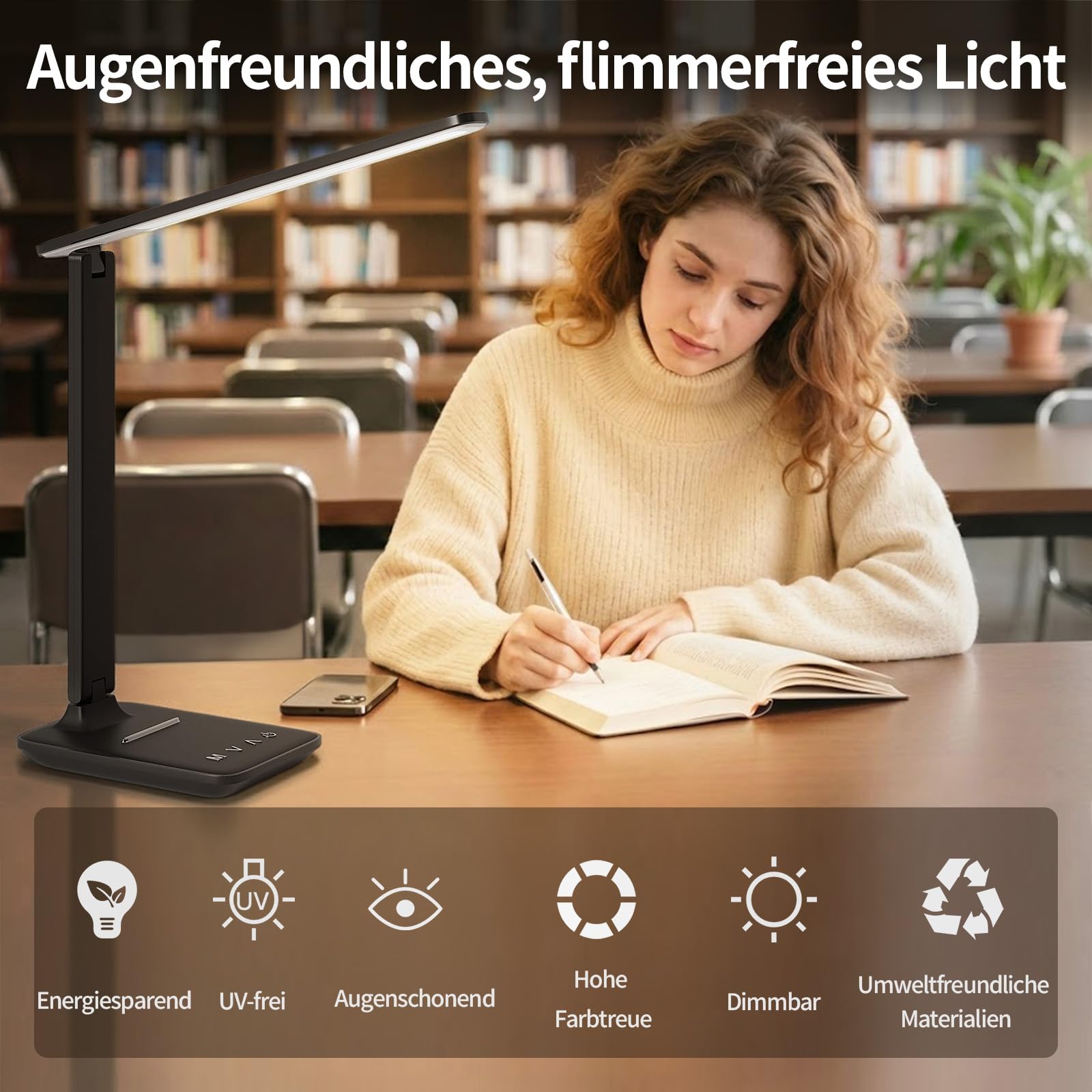 Lámpara De Escritorio LED, Lámpara De Mesilla Regulable Con Luz De Cuidado Ocular Y Puerto De Carga USB-A, 5 Modos De Luz Y 5 Niveles De Brillo, Luz De Lectura Plegable Para Dormitorio