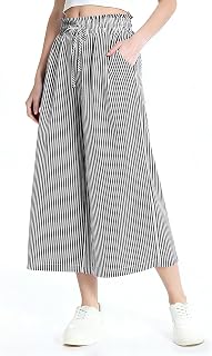 Rapbin Women's Gingham Striped Wide Leg Capri Pants - Flowy Elastic High Waist Cropped Palazzo Culottes with Pockets
