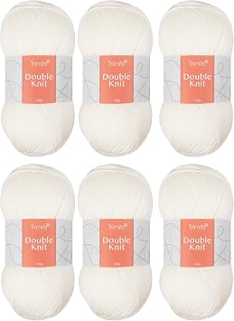 Trimits Double Knit Acrylic Yarn Wool for Knitting and Crochet - 6 x 100g 280 metres - Soft Touch Easy Care Machine Washable DK Yarn, Oeko-TEX Certified Fibre, Ecru