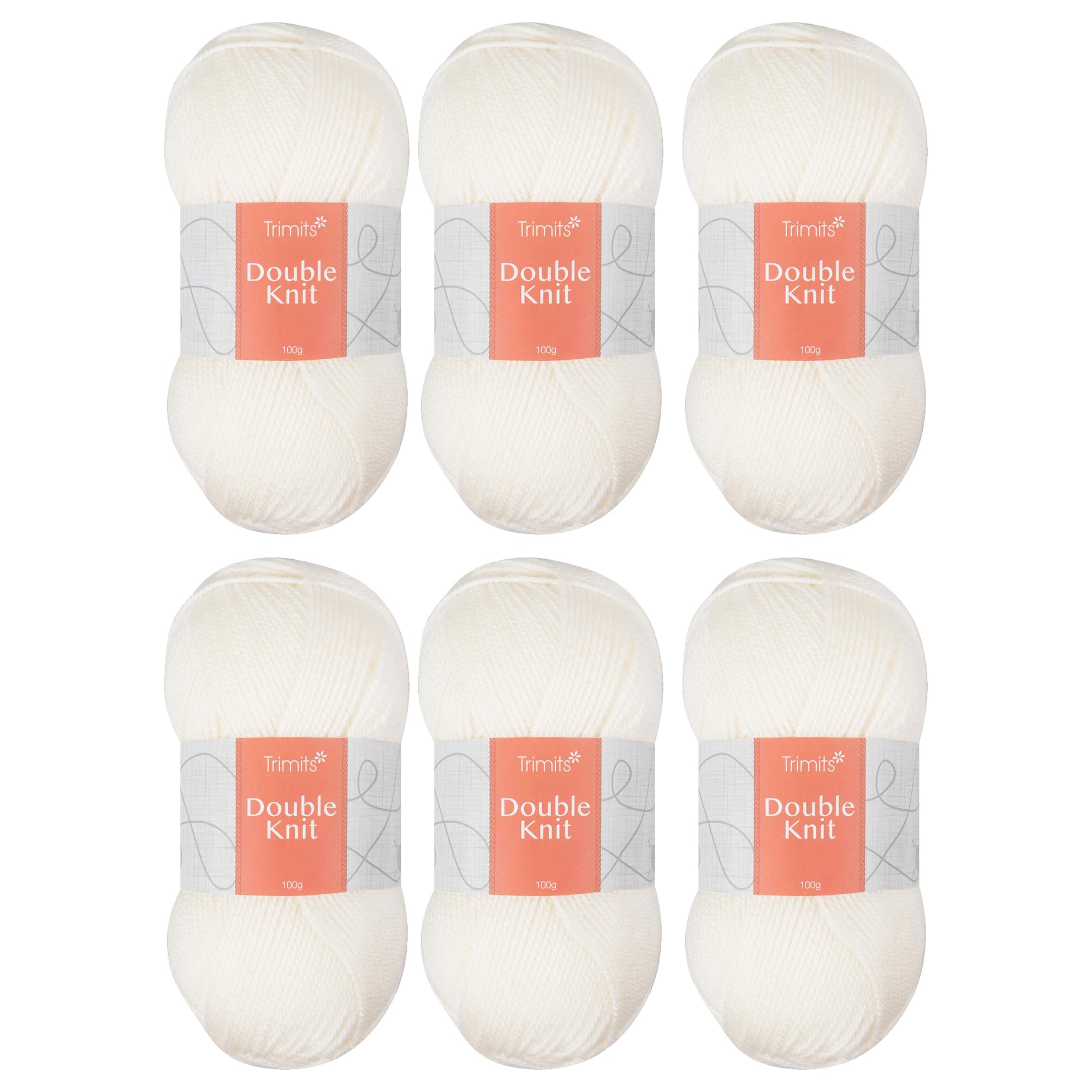 Trimits Double Knit Acrylic Yarn Wool for Knitting and Crochet - 6 x 100g (280 metres) - Soft Touch Easy Care Machine Washable DK Yarn, Oeko-TEX Certified Fibre, Ecru
