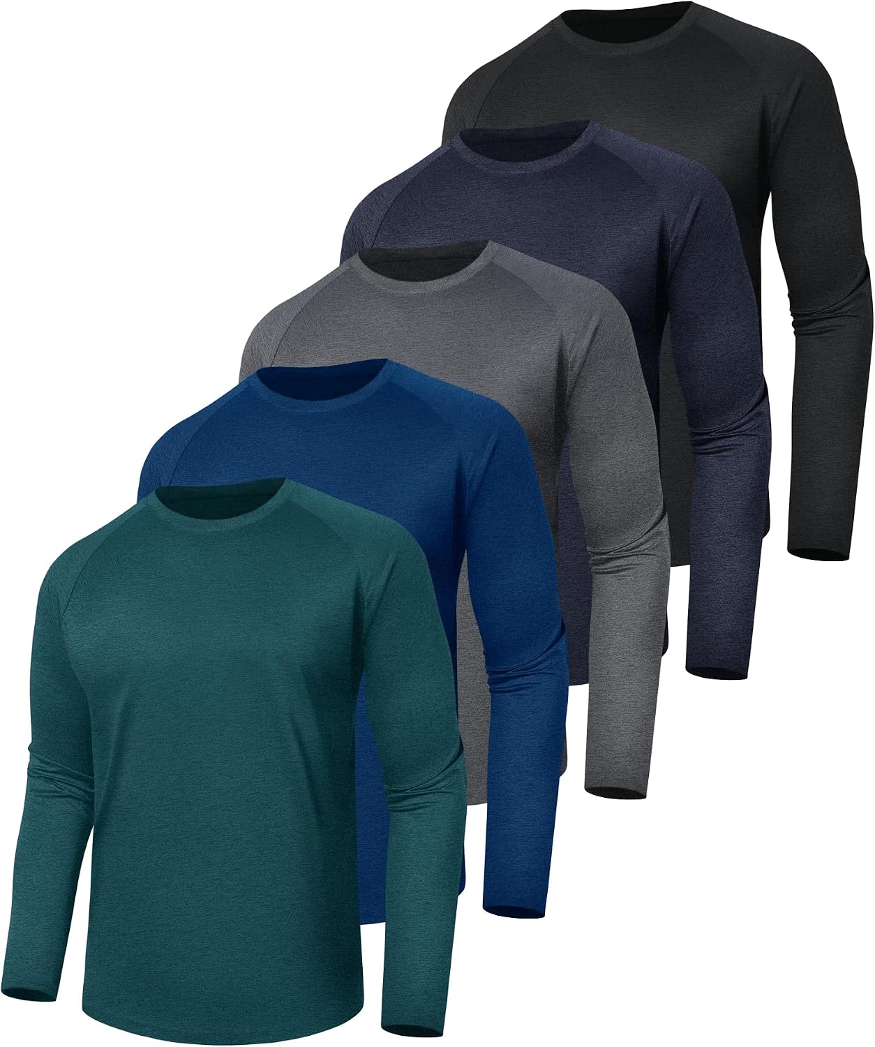 LalaHooK 5 Pack Long Sleeve Shirts for Men - UV Sun Protection Quick Dry Full Sleeve T-Shirts for Fishing Hiking Traveling