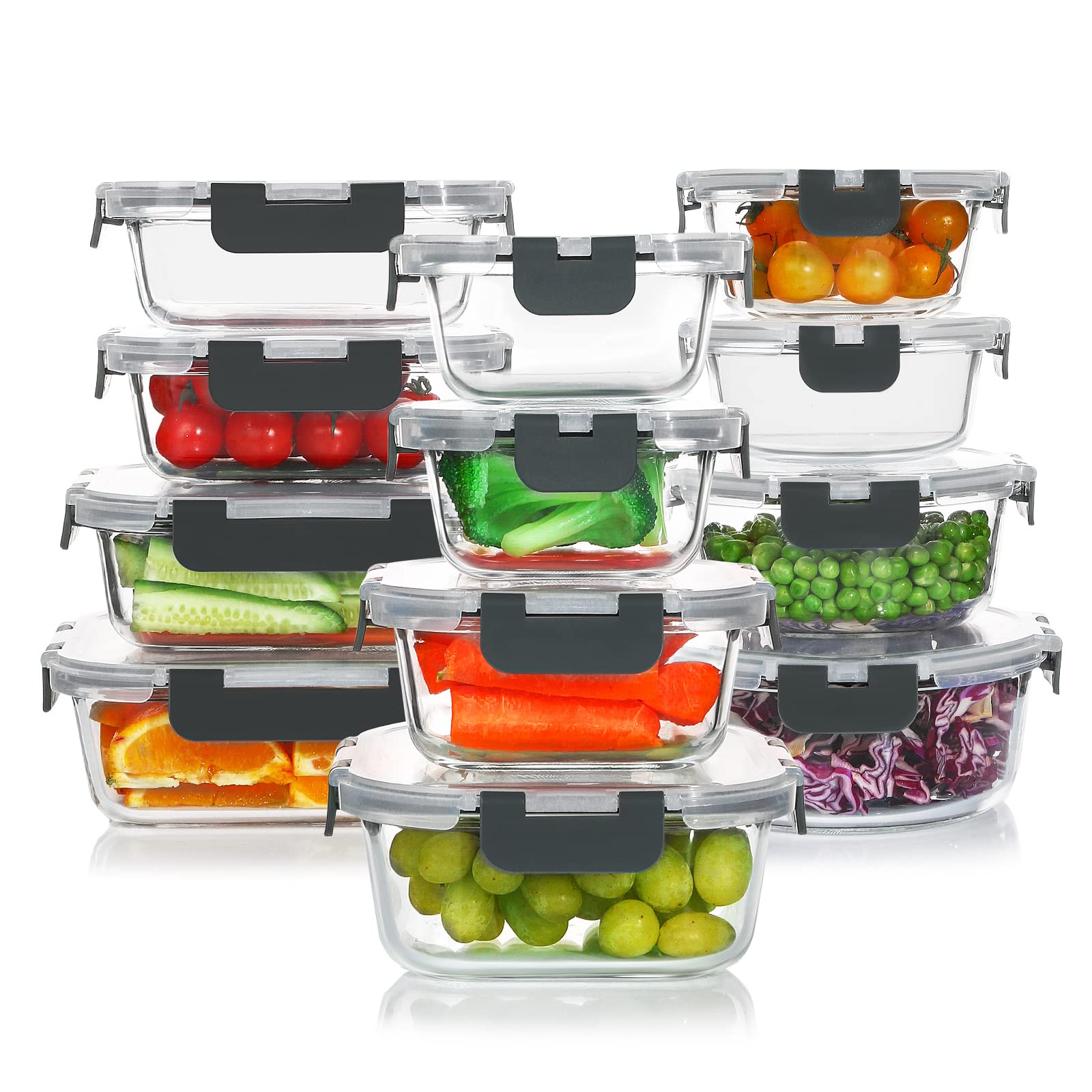 Buy KOMUEE 24Piece Glass Food Storage Containers Set,Glass Meal Prep