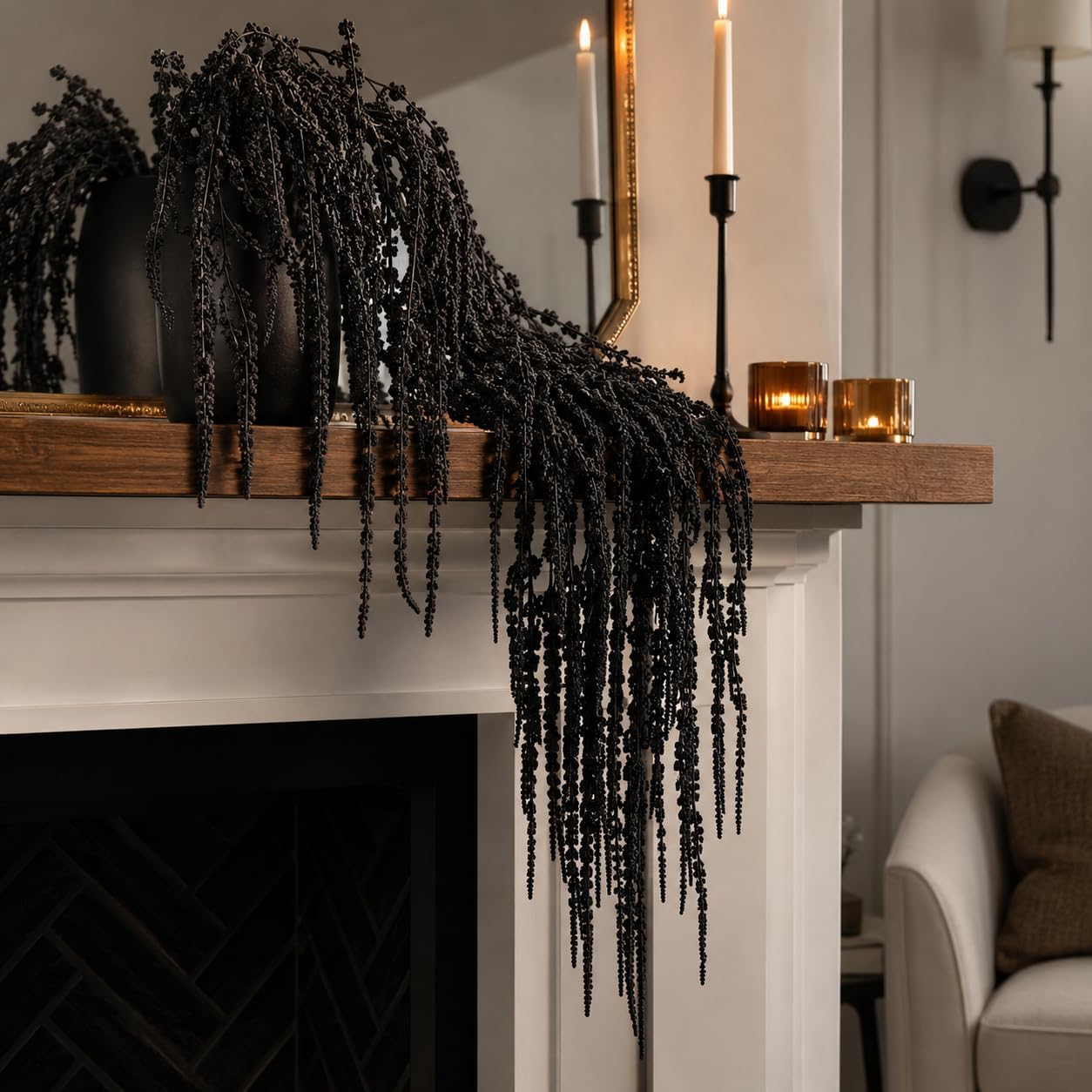 5Pcs Black Dried Amaranthus Hanging Preserved Flowers for Halloween Home