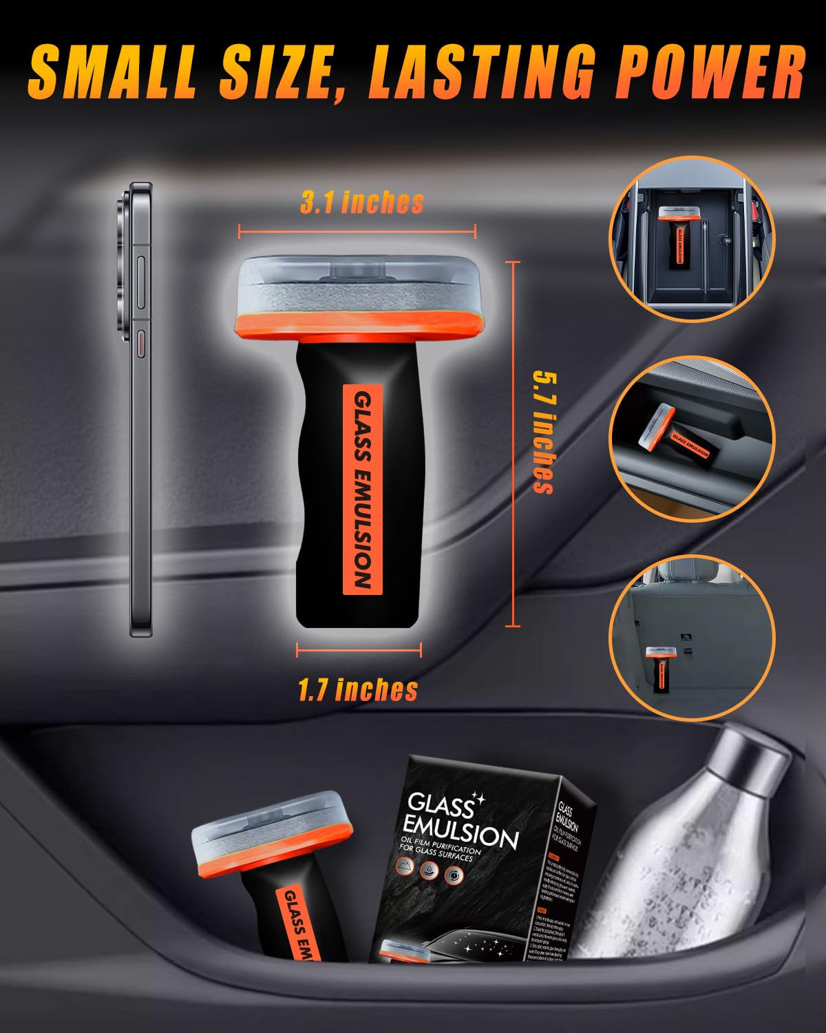 Glass Oil Film Remover for Car, Glass Emulsion Cleaner with Built-in Sponge Board, Windshield Cleaner, Removes Oil Film & Smudges, Improves Clarity & Visibility for Safe Driving — view 7