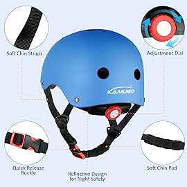 KAMUGO Kids Adjustable Helmet, with Sports Protective Gear Set Knee Elbow Wrist Pads for Toddler Age 3-8 Boys Girls, Bike Skateboard Hoverboard Scooter Rollerblading Helmet Set (Blue)