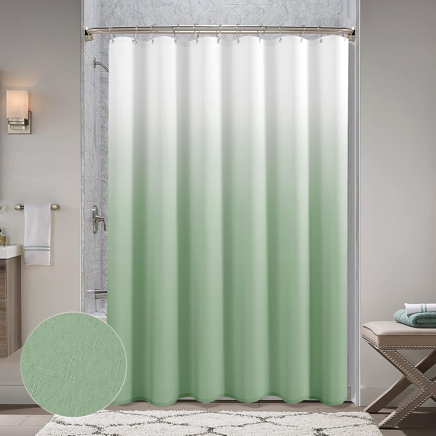 Sage Green Shower Curtains for Bathroom, Ombre Textured