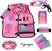 Vista 1 de Set de chaleco táctico rosa para niñas con pistola para Nerf Rebelle y N-Strike Elite Series con 30 dardos de recarga, clip de recarga rápida