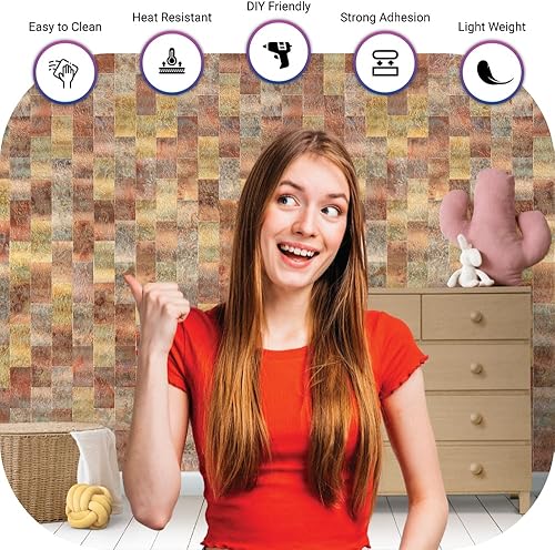 Miniatura 5 de 10 hojas de azulejos de pared de PVC para despegar y pegar, 8.8 x 10.9 pulgadas, para cocina, baño, lavandería, cámper, chimenea (metal espejo