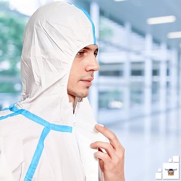 EZGOODZ Disposable Coveralls 5 Pack, White Polypropylene 50 gsm Overall with Waterproof Microporous Film. Laminated X-Small Full Body Protective Suit.